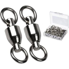 AMYSPORTS Barrel Ball Bearing Swivel Saltwater Stainless Rolling Fishing Swivel Steel High Strength Fishing Swivels Connector Solid Welded Rings Black Nickel