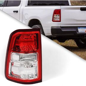 FIONE Halogen Tail Lights Assembly Compatible with Dodge Ram 1500 2019-2023 with Bulbs Left Driver Side Rear Light Chrome Bezel with Red Lens 55112989AE CH2800221