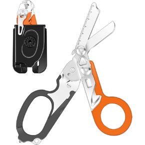 6 In 1 Multi-function Trauma Shears With Holster, Stainless Steel Foldable Emergency Response Shears, Outdoor Camping Rescue Scissors Tools With Strap Cutter and Glass Breaker Green