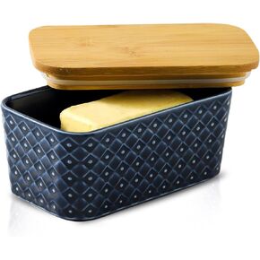 Ceramic Butter Dish with Lid,Large Butter Container with Airtight Cover for Countertop or Refrigerator,Farmhouse Butter Holder for Kitchen Gifts,Dishwasher Safe,White Embossed Pattern