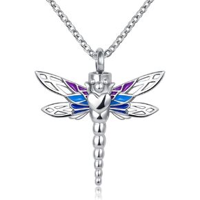 Dragonfly Cremation Urn Necklace for Ashes Colorful Enamel Animal Ashes Holder Keepsake Pendant for Human Pet