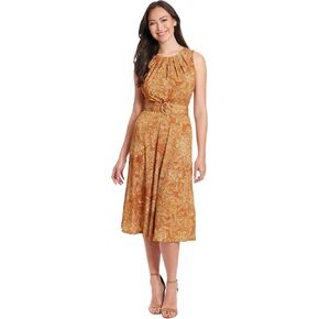 London Times Women's Sleeveless Jersey Keyhole Belted Midi Dress