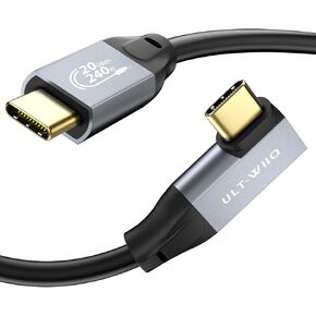 كابل USB C 3.2 Gen2x2 100 وات، 20 جيجابت في الثانية محدث بزاوية 90 درجة كابل USB C إلى C 3.2، سلك فيديو 4K@60 هرتز مع علامة إلكترونية لـ Thunderbolt 3/4، iPhone 15 Pro، iMac، MacBook، iPad Pro، Dell XPS (3.3) قدم)