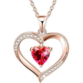 ✦Christmas day Gifts✦ Forever Love Heart Necklace Jewelry 18K White Gold/ Rose Gold Plated 925 Sterling Silver Birthstone Pendant Necklace with 5A Cubic Zirconia Birthday Gifts for Women and Girls