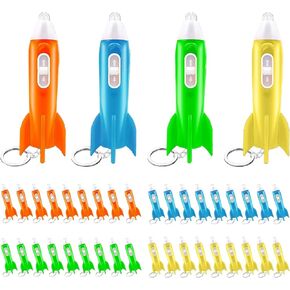 36 Pieces Mini Rocket Flashlight Keychain 4 Colors Kids Rocket Led Flashlight for Astronaut Themed Outer Space Party Favors Birthday Party