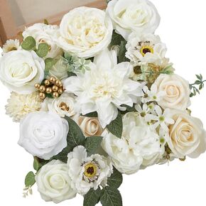 35pcs Artificial Flowers Mix Silk Flowers & Foliage with Stems for DIY Wedding Bouquets Centerpieces Arrangements Party Bridal Baby Shower Cake Decorations Home Decor (Autumn Caramel)