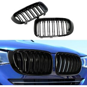 F25 F26 Grille Compatible for 2013 2104 2105 2016 2017 2018 X3 X4 ABS Gloss Black Grill,(2-pc Set Double Slats Gloss Black Grilles)