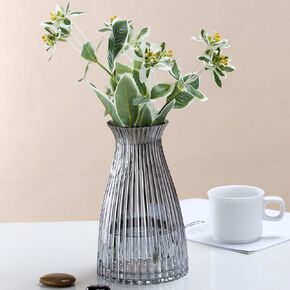 Flower Vase,H 8 inch,Clear Glass Vase,Vintage Striped Crystal Clear Vase,for Home Office Decor,Bookshelf Decor,Flower Vase for Centerpieces (Clear