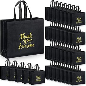 Silkfly 50 Pcs Thank You Reusable Gift Bag, Employee Appreciation Glossy Reusable totes, Thank You for Being Awesome Gift Bag with Handles(12.2 x 4.7 x 11 Inch,Black)