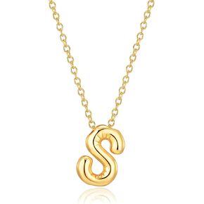 PEARLADA Bubble Letter Necklace 18k Gold, Puffy Balloon Initial Necklace, Cute Personalized Name Necklace 16"