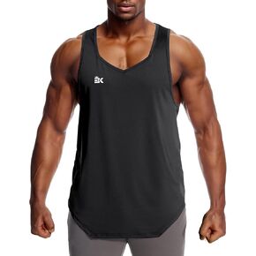 BROKIG Mens Irregular Gym Workout Stringer Tanks, Bodybuilding Athletic Training Tank Top UPF 40+ Muscle Tank Sleeveless