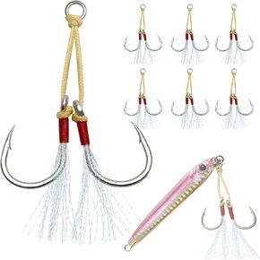 Dovesun Fishing Jig Hooks Assist Hook Jigging Hooks Slow Pitch Jigs Fishing Hooks Saltwater 6PCS #1/0,#2/0,#3/0,#5/0,#7/0,#9/0