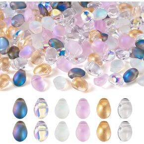Beadthoven 200pcs 10 Colors Transparent Teardrop Glass Beads Mixed Top Drilled Colorful Water Drop Crystal Glass Beads Chandelier Pendants for DIY Jewelry Making Craft Supplies
