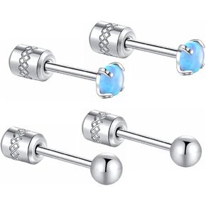 Hopply 2 Packs Opal Screw Back Stud Earrings Hypoallergenic Stainless Steel Post Round Cut Created White Synthetic Opal for Women Girls Jewelry Set Gifts