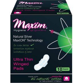 Maxim Cotton Organic Sanitary Pads (1 Pack, MaxION-PL/Wrapped-Lite)