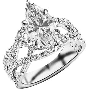 14K White Gold 1.5 Carat LAB GROWN DIAMOND Eternity Love Twisting Split Shank Pave-set Marquise Cut Diamond Engagement Ring (G-H Color VS1-VS2 Clarity 0.75 Ct Center)