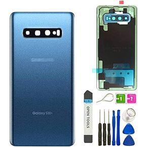 Galaxy S10+ Plus Back Cover Glass Replacement Battery Door Housing Waterproof with Camera Lens Parts for Samsung Galaxy S10+ Plus SM-G975U G975W + Eject Pin Tools (Black)