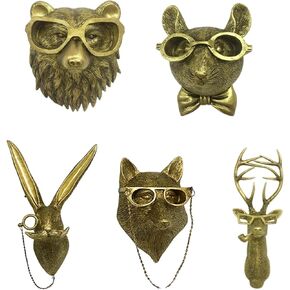 HEITIGN Home Decor Waterproof Bronzed Resin Animal Hanging Sculpture Sunscreen Animal Head Wall Hanging Ornaments Home Gardening and Home Decoration Ideal Gift Choice (5PCS Set)