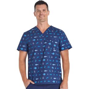 Cherokee Prints Men Scrubs Top V-Neck Print CK692