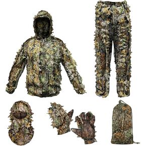 Funkoiteer Ghillie Suit Camouflage Hunting Suits Outdoor 3D Leaf Lifelike Camo Clothing Lightweight Breathable Hooded Apparel
