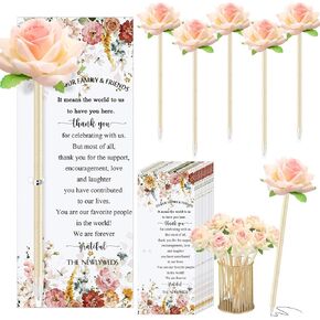 36 Set Wedding Favors for Guests Bulk Artificial Rose Pens Thank You Cards with Twine Flower Pens Ballpoint Pen Black Ink for Wedding Bridal Shower Games Proposal Gift (Cute Style)