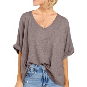 Women Oversized Tshirts Short Sleeve Shirts V Neck Summer Tops Casual Loose Tee Shirts