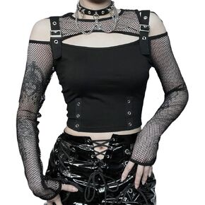 قميص Goth قصير للفتيات المراهقات، قمصان جمالية Emo، قمصان كاجوال للنساء بأكمام طويلة