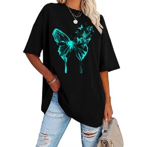 Women Oversized Shirt Butterfly Graphic Tees Oversized Summer Tshirt Casual Butterflies Short Sleeve Tops