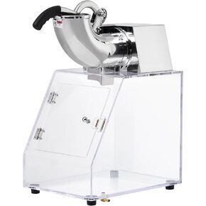 Ice Shaver Machine Snow Cone Maker, Stainless Steel Electric Snow Cone Machine with Dual Blades, Acrylic Box, Safety On/Off Switch, Shaved Ice Machine for Home, Restaurants, Bars