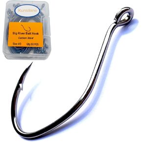 Catfish Hooks Big River Bait Hook 25-50pcs of 4/0-10/0 High Carbon Steel Fishing Hook Saltwater Size Black Nickel