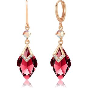 Trendy Austrian Crystal Rhombus Drop Huggie Dangle Earrings for Women 14k Rose Gold Plated Hypoallergenic Jewelry Gifts