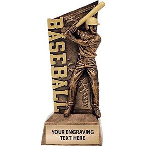 Crown Awards Dynamic Baseball Trophies, 6 1/2" 3D Resin Baseball Player Resin Trophy, includes 3 Lines of Engraving Prime