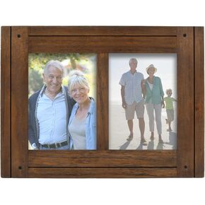 Prinz Homestead Double 5x7 Picture Frame in Dark Walnut - Distressed Rustic Decor Wood Photo Frame, Two-Way Easel, Wall or Tabletop Display