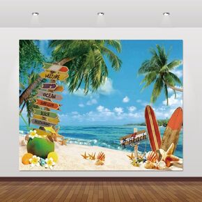 Beach Party Banner Backdrop 10x8ft Summer Backdrop for Beach Party Decorations Hawaiian Aloha Luau Beach Theme Party Decorations Tropical Sea Ocean Seaside Hawaii Background