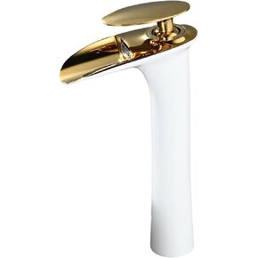 Gold Bathroom Vessel Faucet, SHUNLI Waterfall Bathroom Vessel Sink Faucet, Single Hole Tall Bathroom Faucet, Solid Brass
