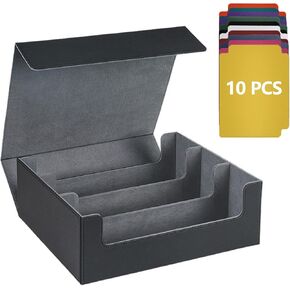 Trading Card Storage Box, 1800+ MTG Commander Card Deck Box, PU Leather Magnetic Closure Card Deck Case Storage Box for Magic YuGiOh TCG Cards Baseball Sports Cards (Black & Grey)