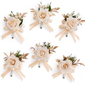 Serwalin 6 Pcs Blue & White Boutonniere for Men Wedding Groom and Groomsmen Boutonniere for Wedding Ceremony Anniversary, Formal Dinner Party,Prom Artificial Flowers