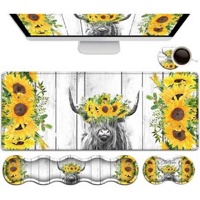 Large Black Mouse Pad, Gaming Mouse Pad Memory Foam Keyboard Wrist Rest, Office Desk Pad with Stitched Edges,Laptop Desk Table Protector,Wildflowers Butterfly Starry Sky Writing Mat,Extended Desk Mat