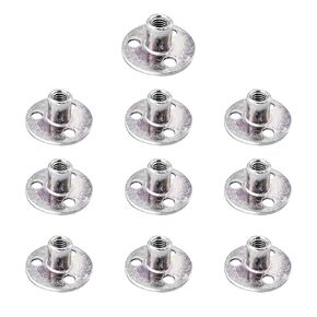 10Pcs M6 Brad Hole Tee Nuts Carbon Steel T-Nuts Female Thread Insert Tee Nuts Round Base Screw-in Flange Nuts for Fixing Connection Furniture