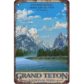Retro Funny Metal Tin Sign,Grand Teton National Park ,for Men Women Wall Art Decor for Home Bars Clubs Cafes 8x12 Inch