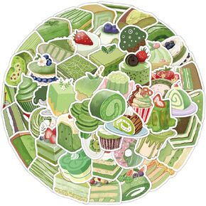 Cake Stickers 50 Pcs Tea Party Stickers Bike Skateboard Computer Scrapbook Car Water Bottles Stickers for Kids Teens Green Aesthetic Stickers Laptop Stickers