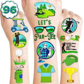8 Sheets (96PCS) Golf Temporary Tattoos Themed Sports Birthday Party Decorations Supplies Favors Decor Stickers For Men Boys Girls Gifts Classroom School Prizes Rewards