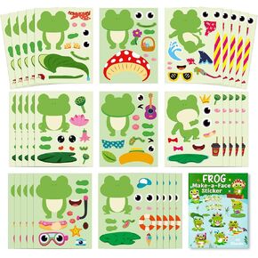 BeYumi Frog Face Sticker Sheets - 40Pcs Make Your Own Frog Stickers Games Frog Make A Face Sticker Sheets Preschool Classroom Decoration Spring Summer Passover Party Favors for Kids Birthday Party