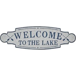Deco 79 Metal Sign Home Wall Decor Welcome To the Lake Wall Sculpture, Wall Art 36" x 1" x 11", Blue
