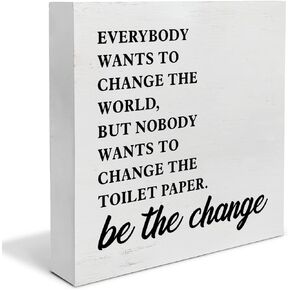 Country Change Toilet Paper Wood Box Sign Decor Desk Sign Bathroom Quote Wooden Box Block Sign Rustic Home Shelf Wall Decoration