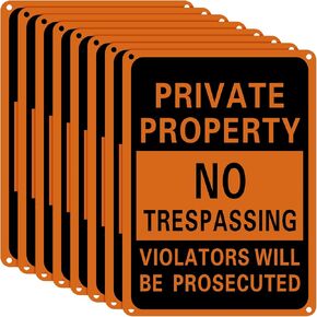 8 Pcs Private Property No Trespassing Sign 7 x 10" Metal Violators Will Be Prosecuted Signs Reflective Aluminum Private Property Signs Weatherproof Private Sign for Indoor, Outdoor (Orange)