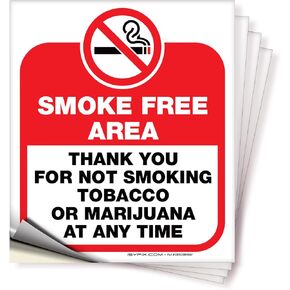 iSYFIX No Smoking Smoke-Free Area Sticker Sign – 4 Pack 6x7 In – Premium Self-Adhesive Vinyl, Laminated for UV, Weather, Scratch, Water & Fade Resistance, for Schools, Office, Business and Restaurants