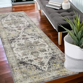 Vintage Rug for Bedroom Vintage Floral Printed Washable Rug Non-slip Laundry Room Rug Non-slip Kitchen Runner Rug Hallway Rug Laundry Rug Aesthetic Bedside Rug, Blue Rug, 6 x 9 Feet