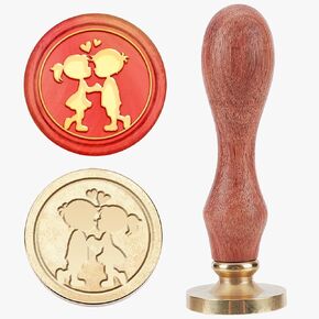 MAYJOYDIY Vintage Wedding Couple Wax Seal Stamp Romantic Bride Groom Sealing Wax Stamp 25mm Removable Brass Stamp Head with Wood Handle for Wedding Invitation Card Envelopes Gift Wrapping Wine Package