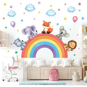DECOWALL SG3-2318 Baby animals on rainbow Wall Stickers decals art décor kids living nursery removable room safari jungle girls boys